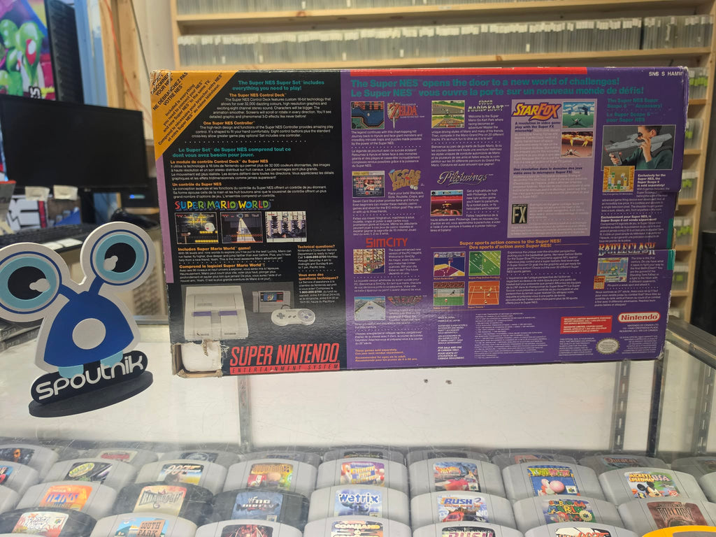 CONSOLES SUPER NINTENDO SUPERMARIO WORLD SET SNES CONSOLE CIB + JEU TESTÉ & FONCTIONNEL