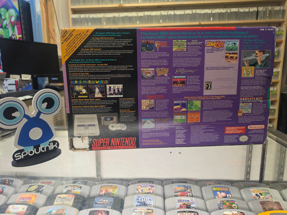CONSOLES SUPER NINTENDO SUPERMARIO WORLD SET SNES CONSOLE CIB + JEU TESTÉ & FONCTIONNEL