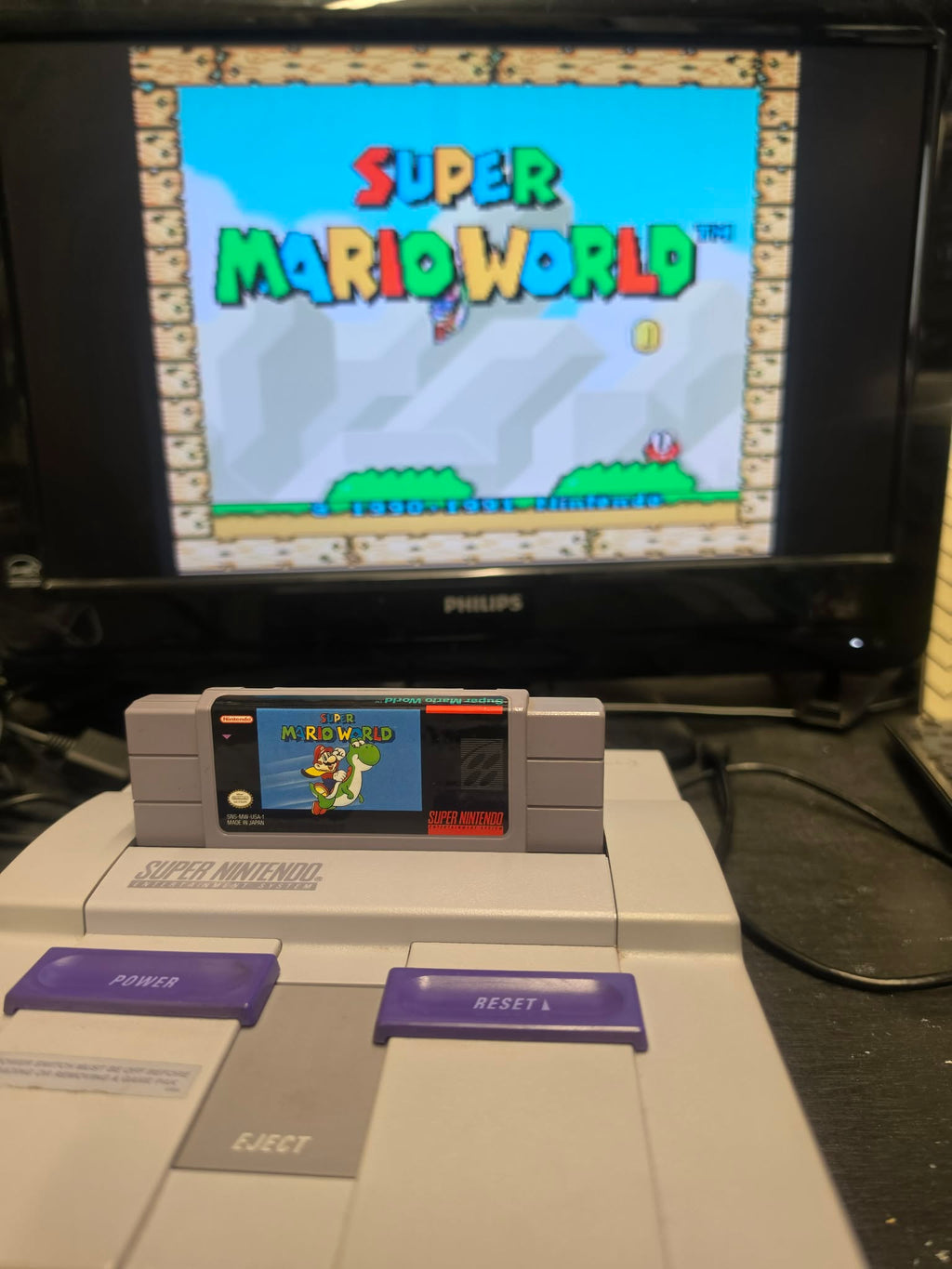 CONSOLES SUPER NINTENDO SUPERMARIO WORLD SET SNES CONSOLE CIB + JEU TESTÉ & FONCTIONNEL