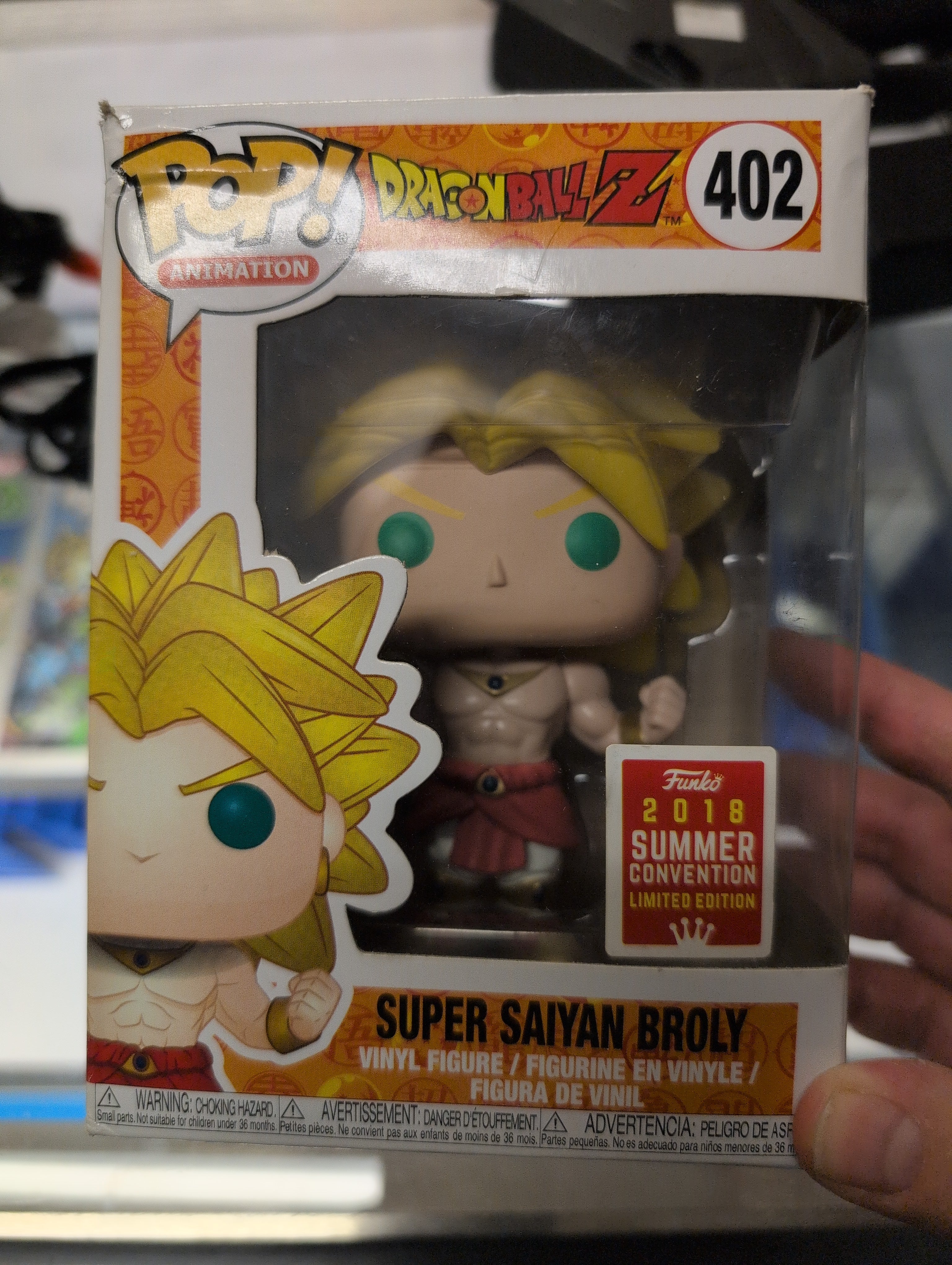 DRAGON BALL Z SUPER SAIYAN BROLY #402 2018 SUMMER CONVENTION LIMITED EDITION FUNKO POP DOMMAGED