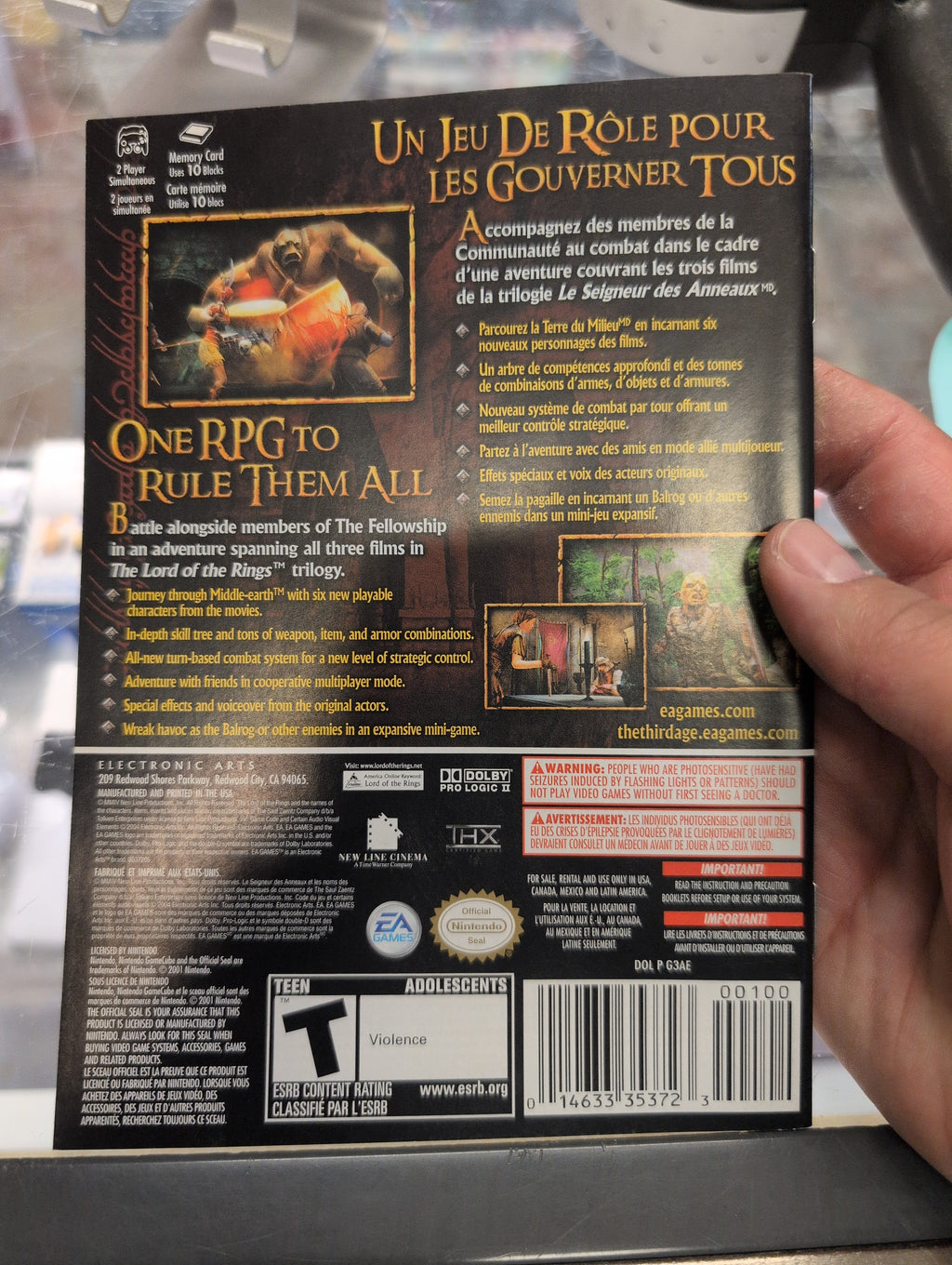 THE LORD OF THE RING THE THIRD AGE NINTENDO GAMECUBE MANUEL ONLY